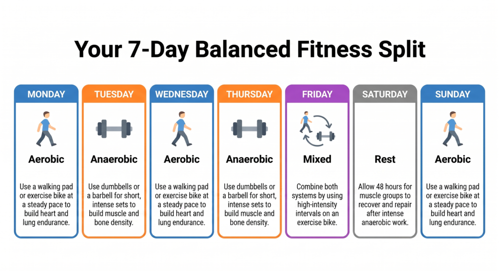 sample weekly aerobic anaerobic workout split for small apartment